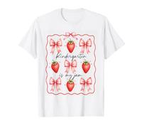 Mujeres Kindergarten Is My Jam Coquette Bow Strawberry Teacher Camiseta