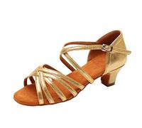 Mujeres Ladies Low Dancing Ballroom Tango Zapatos Latinos Sandalias (Gold, 40)