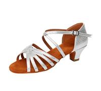 Mujeres Ladies Low Dancing Ballroom Tango Zapatos Latinos Sandalias (Silver, 41)
