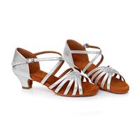 Mujeres Ladies Low Dancing Ballroom Tango Zapatos Sandalias (Silver, 36)