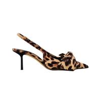 Mujeres Leopard Sintético y Rejilla High-Heel Sin talón Zapatos Bow Detail On The Front Animal Print Elastico Strap Around The Back Puntiagudo Boda Pump para Mujer Señoras Niñas Leopard Numero 40