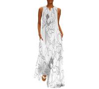 Mujeres Líneas Simples V Vestido de Verano Vestidos Sin Mangas Cuello en v Elegante Vestidos Casual de Sin Manga Flores de peonía Verano Chaleco Vestido de Playa M