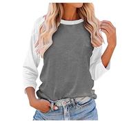 Mujeres manga larga cuello redondo Top Color sólido a juego moda raglán mangas casual camiseta plegable guantes niños, gris, L
