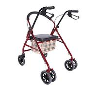 Mujeres mayores con 4 ruedas grandes, asiento y frenos, carrito de compras vertical plegable y resistente, altura ajustable, decoración roja