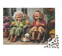 Mujeres Mayores Felices Puzzle de 1000 Piezas Puzzle para Adultos Tiempo de Relax en jardín y balcón Interacción Familiar Concentración Decoración Regalo 38x26cm/1000pcs