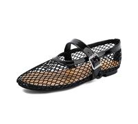 Mujeres Mesh Ballet Flats Comfy Informal Oficina Plano Heel Fishnet Ballerina Zapatos Punta Redonda Hebilla Strap Mary Jane Flats para Mujer Señoras Niñas Negro Numero 39