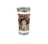Mujeres místicas japonesas y árbol de cerezo Kanji japonés Vaso térmico de acero inoxidable de doble pared