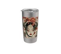 Mujeres místicas japonesas y árbol de cerezo Kanji japonés Vaso térmico de acero inoxidable de doble pared