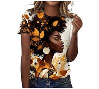Mujeres Moda Casual Celebration Mujeres Negro Libertad Cuello Redondo Manga Corta Camisa Italiana Diseñador Blusa, dorado, XXL