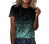 Mujeres Moda Casual Ggradient Lentejuelas Estampado Cuello Redondo Camiseta Suelta Camiseta Top Ropa de Maternidad Invierno, verde, L