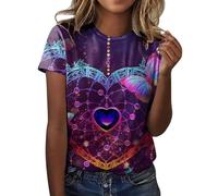 Mujeres Moda Cuello Redondo Manga Corta Verano Vacaciones Camisetas Mariposa Impresión Blusa Tops Es Brillante Top, Rosa intenso., XL
