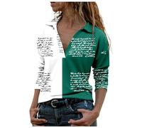 Mujeres Moda Letra Impreso Casual Suelto Manga Larga Camiseta Top Malla Señoras, verde, XL