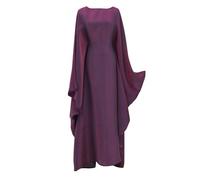 Mujeres musulmanas Dubai primavera verano reunión fiesta brillo cuello redondo cinturón vestido bata, Vino, S