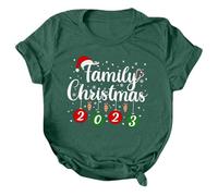 Mujeres Navidad Casual Moda Carta Impresión Manga Corta Cuello Redondo Camiseta Suelta Blusa Tops de Seda, verde, XXL