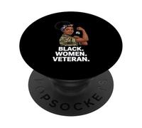 Mujeres Negras Veterano Afroamericano Mujer Soldado del Ejército PopSockets PopGrip Adhesivo