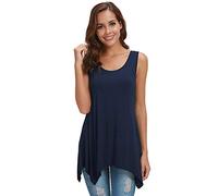 Mujeres Niñas Camisetas sin Mangas Redondas Chaleco de Verano Camisa fluida Cami Swing Playera elástica Suave Top tee Color Puro Túnica Suelta Sexy Tallas Grandes Navy M