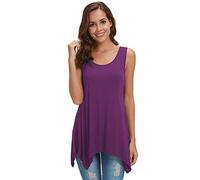 Mujeres Niñas Camisetas sin Mangas Redondas Chaleco de Verano Camisa fluida Cami Swing Playera elástica Suave Top tee Color Puro Túnica Suelta Sexy Tallas Grandes Dark-Purple XL