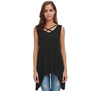 Mujeres Niñas Camisetas sin Mangas Redondas con Cuello en v Chaleco de Verano Camisa fluida Blusa Playera Top tee Color Puro Túnica de Tiras Floja Criss Cross Sexy Tallas Grandes
