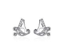 Mujeres Niñas Joyas Pendientes de plata de ley 925 Cubic Zirconia Alfabeto personalizado A Stud Pendientes Prevenir alergias Joyas Regalos de cumpleaños-Silver-One size