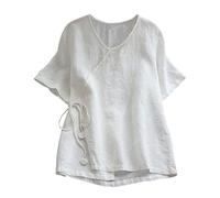 Mujeres O Cuello Plus Tamaño Top T Camisa Blusa Blusas Brillantes, Blanco, XL