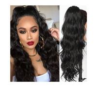 Mujeres Onda corporal for mujer, cola de caballo larga ondulada, cabello humano con cordón, Clip en postizo, extensión de onda negra, cola de caballo afroamericana Uso diario(26inches)