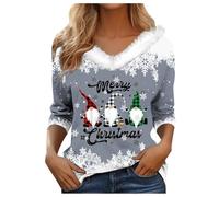 Mujeres Otoño Invierno Casual Moda Cuello Cuello Cuello Navidad Estampado Manga Larga Camiseta Tops Camisas Casual Body Mujer Fiesta, Gris claro., XXL