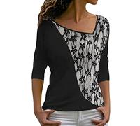 Mujeres Patchwork Print V-Cuello Casual Manga Larga Camiseta Tops Camiseta Mujer Manga Larga, Negro , XL