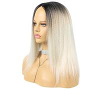 Mujeres Peluca 14Inch Largo Liso Afro Kinky Hair Para Las Mujeres Negras Rizado Pelucas Completo Esponjoso Sintético Ninguno Frente De Encaje Diario De Halloween Party,T1b/27/613,14Inches