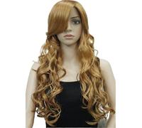 Mujeres Peluca con flequillo inclinado y rizado largo dorado for mujer Natural Fiesta