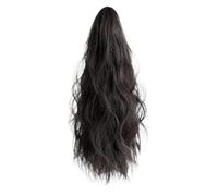 Mujeres Peluca de cola de caballo con garra rizada ondulada de síntesis Natural, coleta femenina con extensión de cola de caballo ondulada en agua Uso diario(Natural Black)