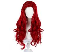 Mujeres Peluca de pelo largo y rizado color rojo vino, naturalmente esponjosa con ondas grandes, cubierta completa for la cabeza, cosplay diario versátil Fiesta