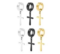 Mujeres Pendientes para Hombres Titanio, Pendientes de caída de Oro Plateado Negro 3 Parejas Cross Men Pendientes Colgantes