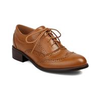 Mujeres Perforated Clásica Cordones Oxfords Brogue Wingtip Punta Redonda Derby Saddle Piel sintética Plano Zapatos Noche Fiesta Trabajo Jeans Dress Zapatos para mujer Señoras Niñas Amarillo Numero 38.