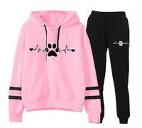Mujeres Perro Pata 3D Impresión Sudadera con Capucha y Joggers Divertido Lounge Sets 2 Pieza Trajes Otoño Invierno Ropa de Deporte