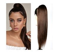 Mujeres Pinza de pelo Remy brasileña de 12-26 "en cabello lacio, cola de caballo, extensiones de cola de caballo largas, marrón oscuro, cordón recto, cola de caballo, cabello humano Uso diario(26inche