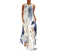 Mujeres Plantas en Acuarela V Vestido de Verano Vestidos Sin Mangas Cuello en v Elegante Vestidos Casual de Sin Manga Flores Azules Verano Chaleco Vestido de Playa M