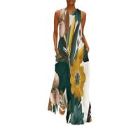 Mujeres Plantas Tropicales V Vestido de Verano Vestidos Sin Mangas Cuello en v Elegante Vestidos Casual de Sin Manga Flores y Hojas Verano Chaleco Vestido de Playa M