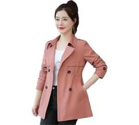 Mujeres Primavera y Otoño Trench Coat Color Sólido Manga Larga Doble Pechera Solapa Chaqueta Slim Conjunto de Mangas Chaqueta de Trabajo con Bolsillos Vestido Largo Abrigo (Rosa,L)