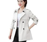Mujeres Primavera y Otoño Trench Coat Color Sólido Manga Larga Doble Pechera Solapa Chaqueta Slim Conjunto de Mangas Chaqueta de Trabajo con Bolsillos Vestido Largo Abrigo (Almendra,L)