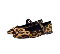 Mujeres Retro Leopard Ballet Flats Hebilla Strap Mary Jane Flats Ballerina Zapatos Punta Redonda Zapatos Tipo Ballet Zapatos para Mujer Señoras Niñas Leopard Numero 36