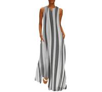 Mujeres Retro V Vestido de Verano Vestidos Sin Mangas Cuello en v Elegante Vestidos Casual de Sin Manga Rayas onduladas Verticales Verano Chaleco Vestido de Playa L