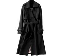 Mujeres Rompevientos de Doble Botonadura Abrigo Casual Primavera y Otono Chaqueta Larga Solapa Color Solido Abrigo de Negocios Ocio Moda Gabardina (Negro,4XL)