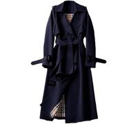 Mujeres Rompevientos de Doble Botonadura Abrigo Casual Primavera y Otono Chaqueta Larga Solapa Color Solido Abrigo de Negocios Ocio Moda Gabardina (Azul Marino,XL)