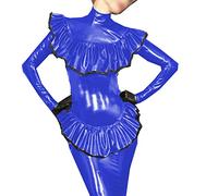 Mujeres Ruffles Cuero Pvc Evening Night Out Party Paquete Hip Event Dress,Azul,XL