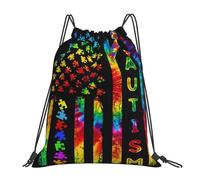 Mujeres, Sé Amable, Concientización sobre El Autismo, Teñido Tie-Dye, Bandera Estadounidense Bolsa De Gimnasio Ajustable Mochila con Cordón Fácil De Doblar Bolsa De Cuerdas Senderismo 36X42Cm
