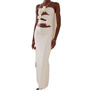 Mujeres Sexy Halter Hollow out Vestido Largo Y2K Off Shoulder Backless Slim Dress 3D Flowers Night Party Clubwear