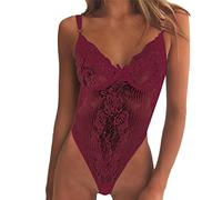 Mujeres Sexy Moda Encaje Ropa Interior Malla Conjunto, Vino, XXL