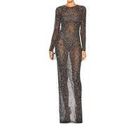 Mujeres Sexy Pearl Rhinestone Cover Up See Through Sheer Mesh Summer Maxi Dress Traje de baño de playa Bikini Cover Ups (Color : Black-a, Size : M)