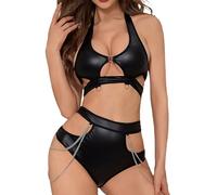 Mujeres Sexy Ropa Interior Correa de Cuero Hueco Sexy Ropa Interior Seductora Moda Cosplay, Negro , M