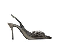 Mujeres Sintético y Rejilla High-Heel Sin talón Zapatos Bow Detail On The Front Elastico Strap Around The Back Puntiagudo Boda Fiesta Oficina Baile Pump para Mujer Señoras Niñas Gris Numero 38